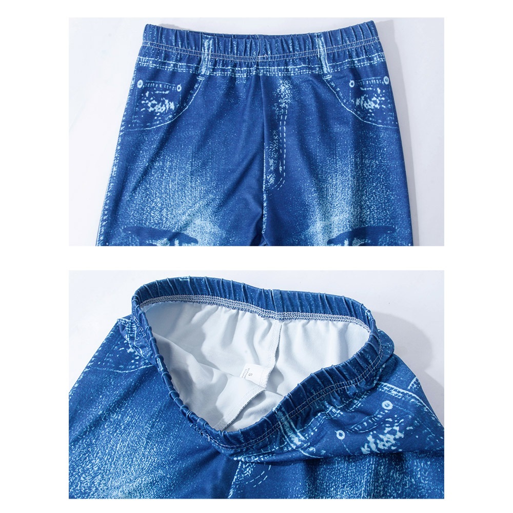[HotClothing Import] レースアップ デニムプリント レギンス イラストプリント パンツ ブルーデニム スキニーパンツ ジェギンス スパッツ スリムパンツ スーパーストレッチ カジュアルパンツ S M L 大きいサイズ [即日発送] cpt-25006