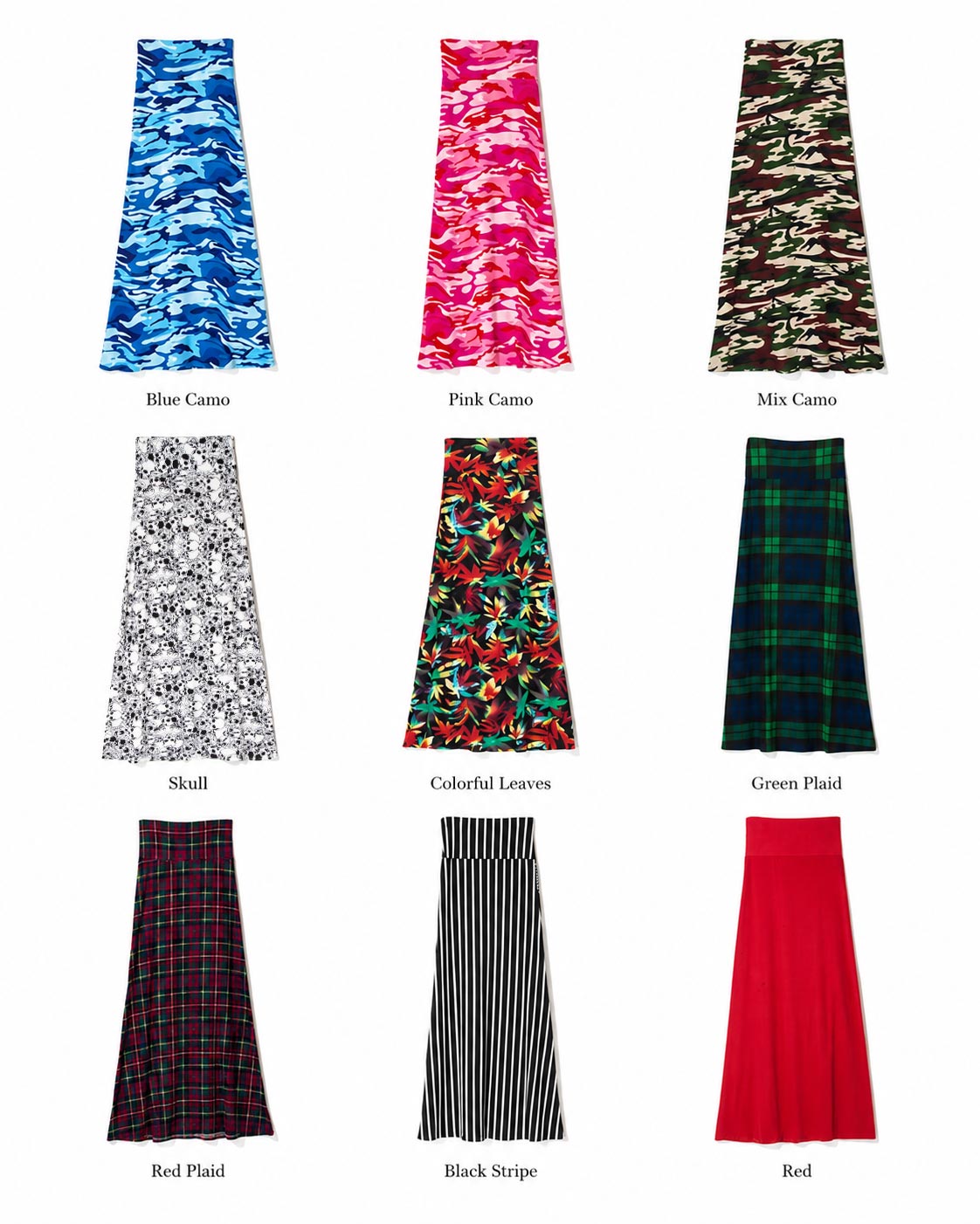 【L.A. Import】9color シンプル マキシスカート ロング丈 総柄 迷彩柄 カモフラ スカル チェック ストライプ 無地 フレア マーメイドライン ベアワンピ対応 ストレッチ リゾート 大人可愛い 女子会 ナイトワーク キャバクラ L.A.インポート デイリー 着回し お出かけ 旅行