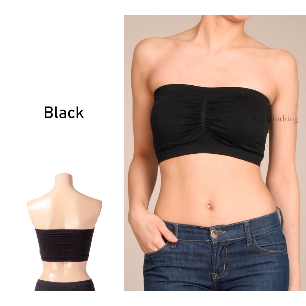 シームレス チューブトップ カップ付き 肩ひもなし ベアトップ