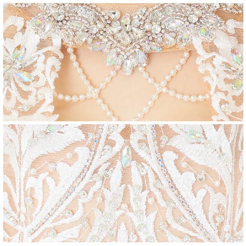 美しく繊細なレースと上品なパール、キラキラ輝くビジュー、そして