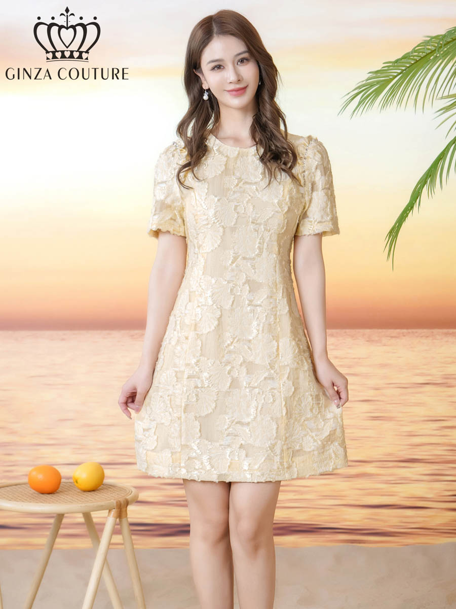 GINZA COUTURE] 2color シンプル フリンジジャガード 立体フラワー 花