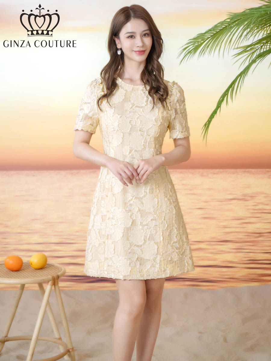 GINZA COUTURE] 2color シンプル フリンジジャガード 立体フラワー 花