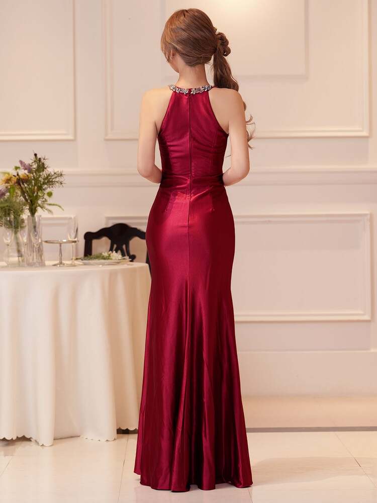 [AngelR] 4color ビーズ シアーメッシュ カットアウト タイト ロングドレス キャバドレス AR26874