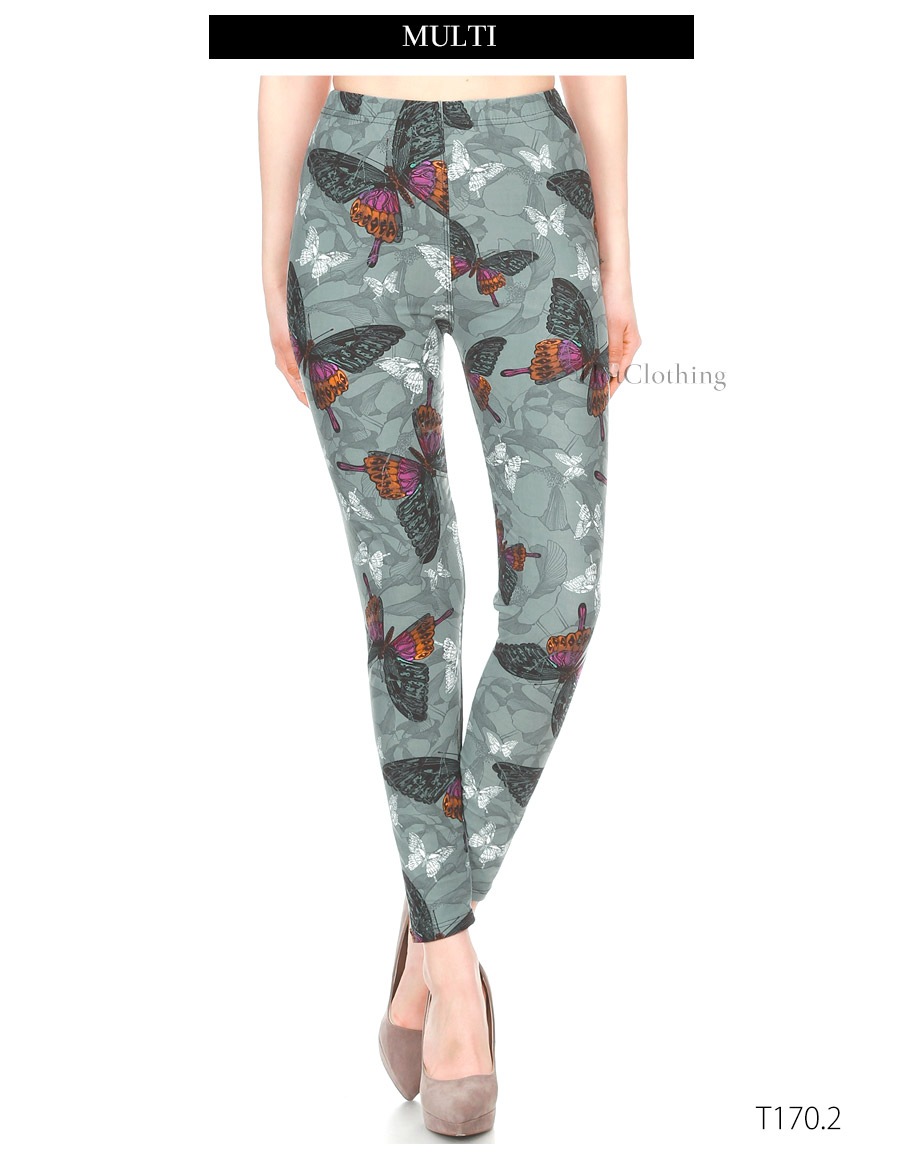 Leggings Depot ピーチスキン バタフライ柄ハイウエストレギンス【LA★インポート】 -la-ldp-pt183