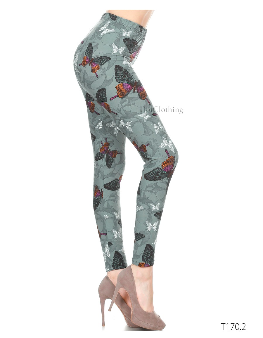 Leggings Depot ピーチスキン バタフライ柄ハイウエストレギンス【LA★インポート】 -la-ldp-pt183