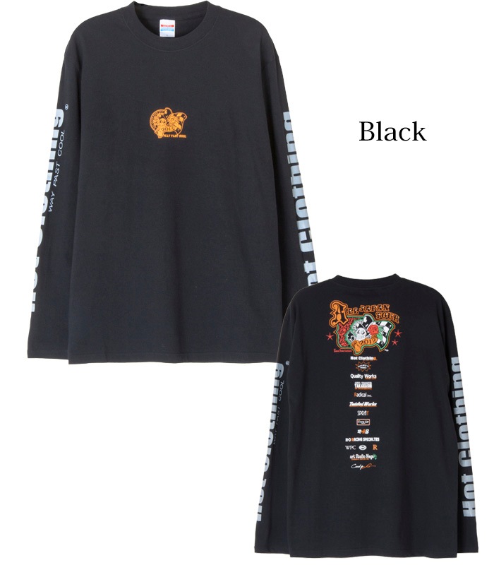 Mens HotClothingオリジナル 復刻 スカルプリントスタッフロングTシャツ -hot-t009