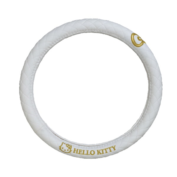 セイワ：ハローキティ サンリオ ハンドルカバーWH ホワイト キルティング 車用/KT489|内装パーツ|車用品
