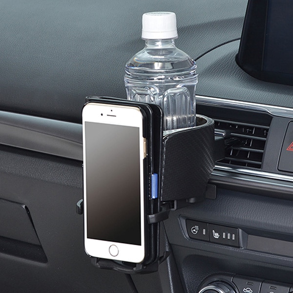 ドリンクホルダー スマホ スマートフォン ホルダー 同時置き エアコン メタルブラック セイワ W922|アクセサリ|車用品