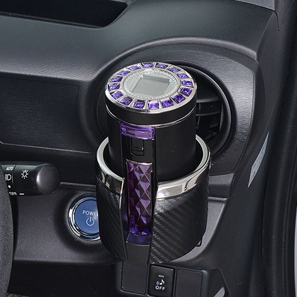 灰皿 車 ラクすてソーラーアッシュ ジュエルカット パープル セイワ W927|アクセサリ|車用品