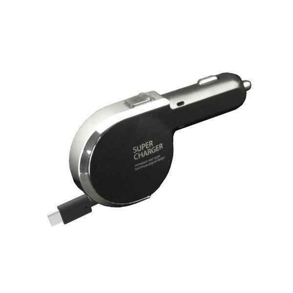 TypeC リール式DC充電器 スマートフォン ハイパワー3A ブラック 12V車・24V車 Type-C/カシムラ AJ-515|アクセサリ|車用品