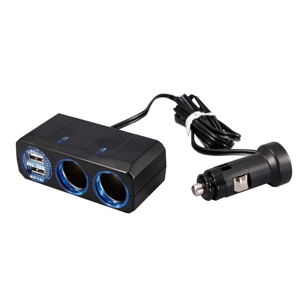 槌屋ヤック/YAC:シガーソケット USB電源 リングライトソケット 2連ソケット+2口USB DC12V用 コード長:約1m PZ711/PZ-711|アクセサリ|車用品
