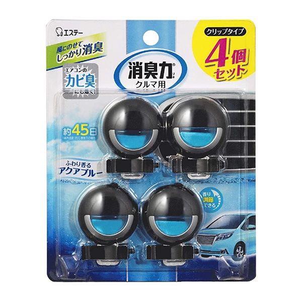 エステー 芳香剤 クルマの消臭力 クリップタイプ 4個入 アクアブルー エアコン取付 車内  12874|芳香剤・消臭剤|車用品