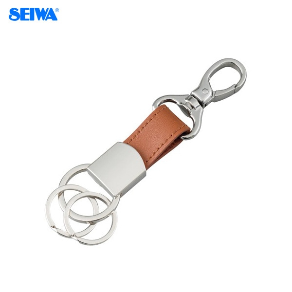 セイワ EGキーホルダープラス ブラウン キーリング カラビナフック 鍵 車のキー等 取り外し可能リング2個 ボンデッドレザー WA77|アクセサリ|車用品