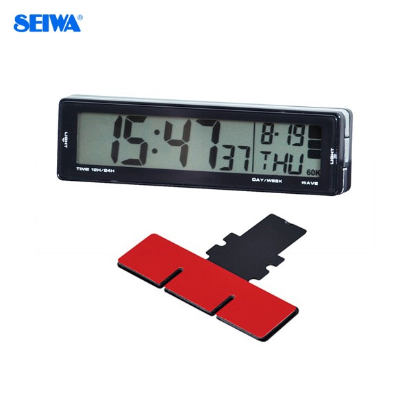 セイワ ソーラー電波クロック 電波時計 車内 青色LEDバックライト 大きな時刻文字 見やすい スリム ステー付 ソーラー充電 WA80|アクセサリ|車用品