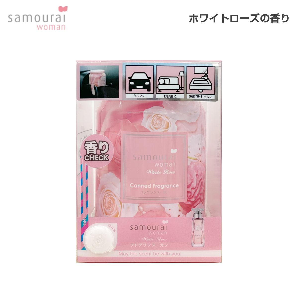 SPRジャパン 芳香剤 サムライウーマン ホワイトローズの香り フレグランスカン  ゲル 置き型 缶 200g 消臭 車内 室内 SAMOURAI 23695|芳香剤・消臭剤|車用品