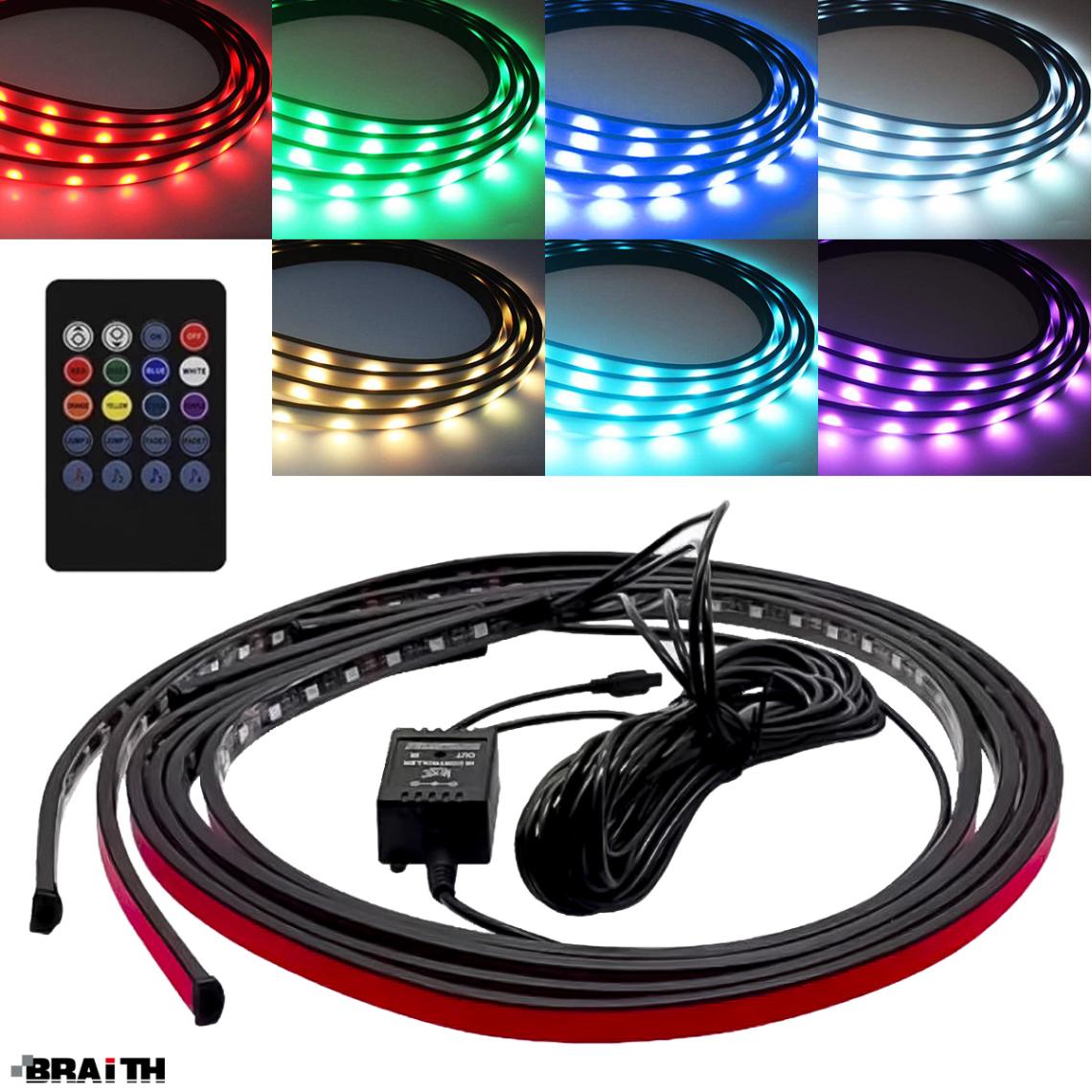 BRAiTH/ブレイス LEDアンダーイルミネーション 90cm×2本 120cm×2本 IP68防水 12V車専用 LEDテープ レインボーカラー 7色 BE-797|ライト・ランプ|車用品