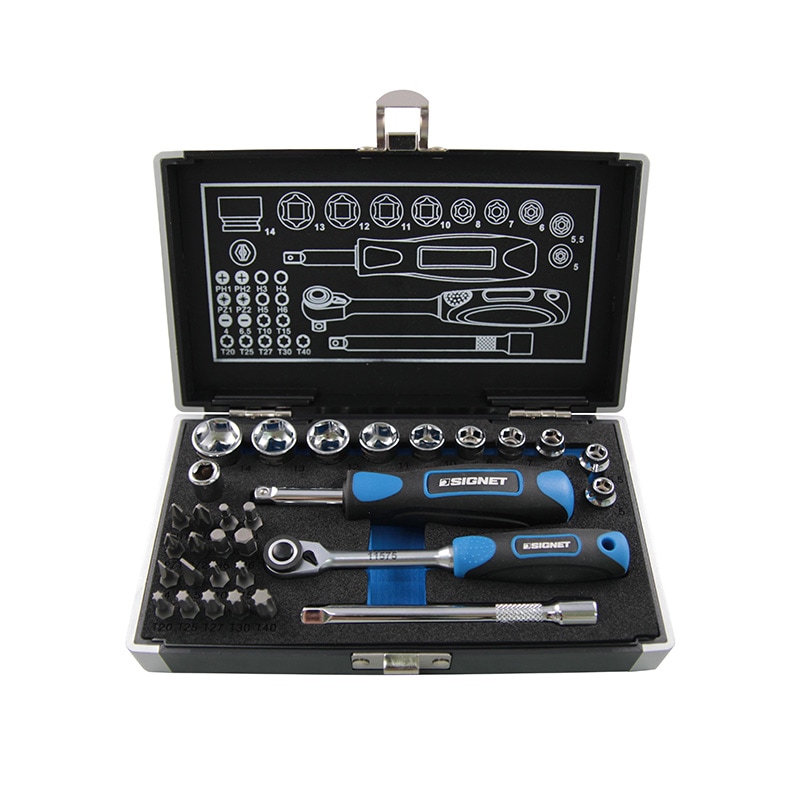 SIGNET(シグネット) 1/4DR 1/4 SQショートソケット&ビットセット31PC （6角）  11121|SIGNET|工具