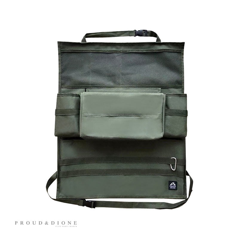 PROUD GEAR プラウドギア シートバックポケット キックガード シート背面汚れ防止 収納 オリーブカーキ カラビナ ベルト付 PGR-007|アクセサリ|車用品