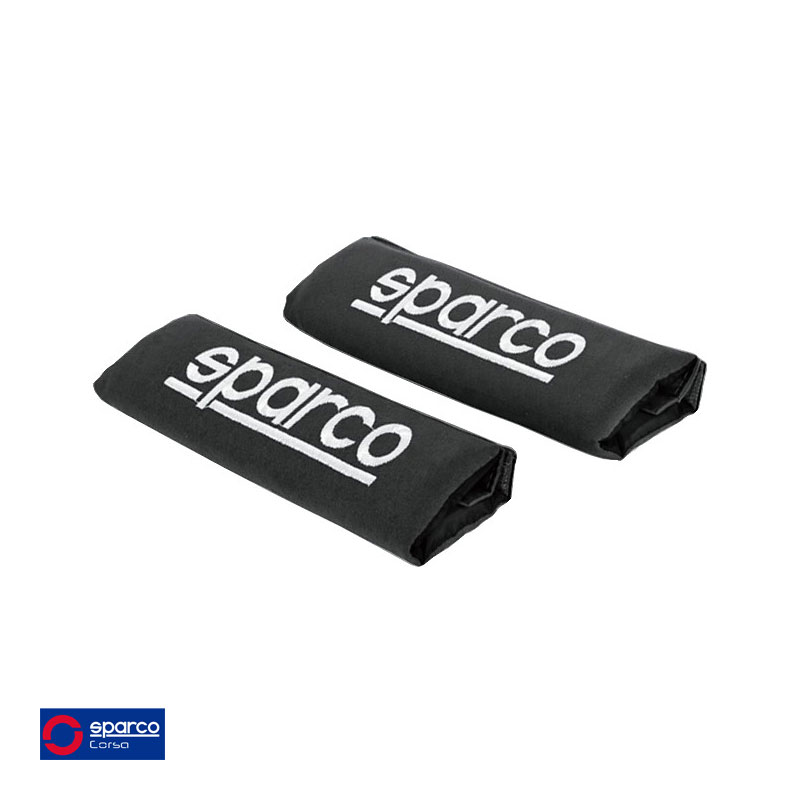 スパルコ/sparco ショルダーパッド ブラック 2個入 簡単取付 車 刺繍ロゴエンブレムデザイン シートベルトの圧迫感軽減 SPC-1204BK|セーフティ|車用品