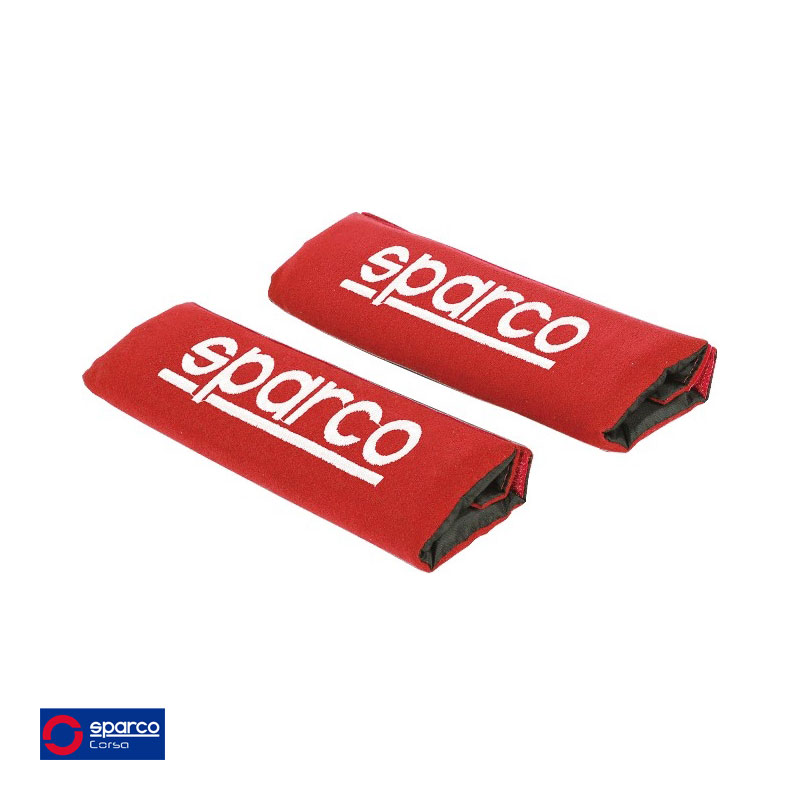 スパルコ/sparco ショルダーパッド レッド 2個入 簡単取付 車 刺繍ロゴエンブレムデザイン シートベルトの圧迫感軽減 SPC-1204RD|セーフティ|車用品