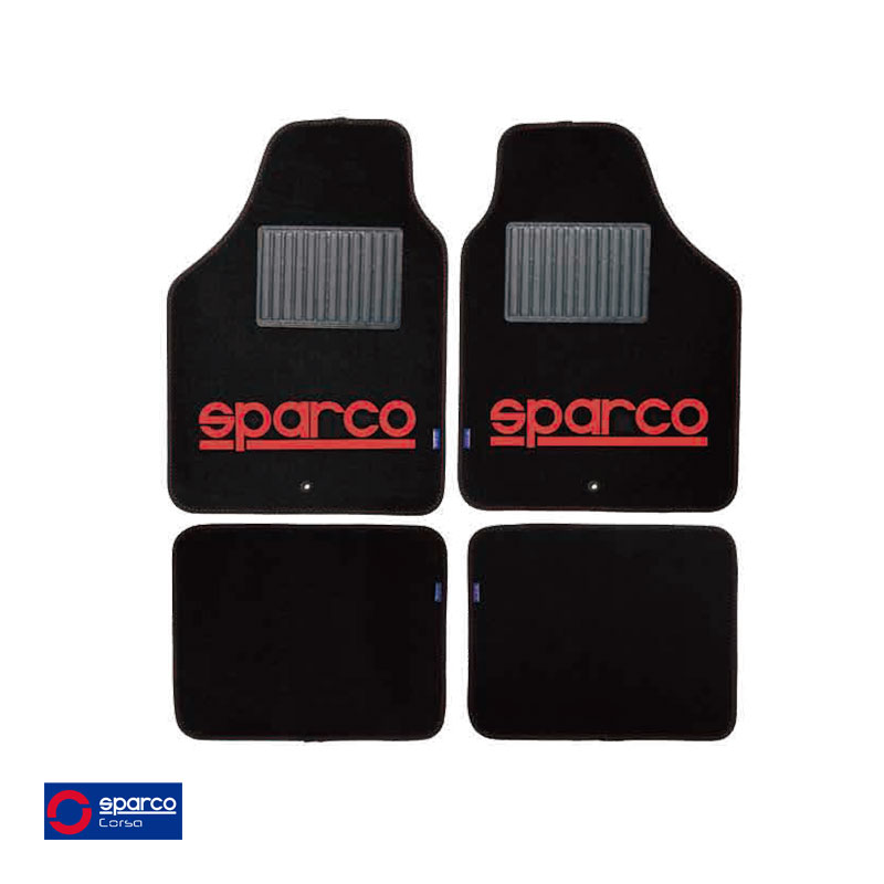 スパルコ/sparco フロアマット ブラック/レッド フロント・リア 4ピースセット 汎用マット 右/左ハンドル共通 車内汚れ防止 SPC-1903|内装パーツ|車用品