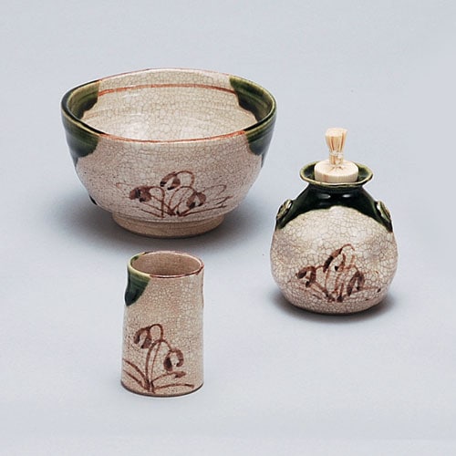 茶道具 茶箱】 茶箱用三点セット(茶碗・振出・茶巾筒) 織部 松本