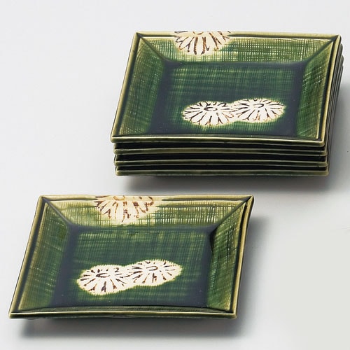 銘々皿 織部 四方菊抜 五客 五陶作 | 菓子器 - CHATOWA 茶と和 抹茶と