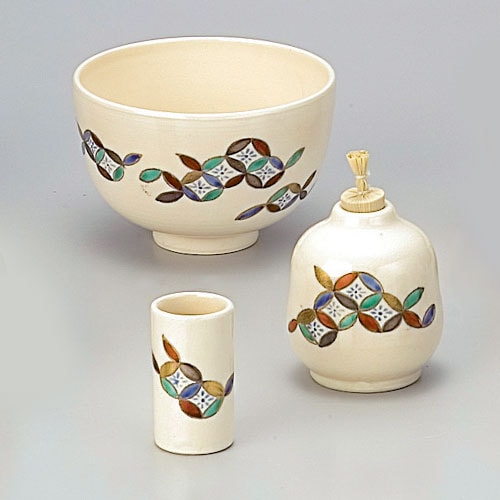 茶道具 茶箱】 茶箱用三点セット(茶碗・振出・茶巾筒) 仁清 破