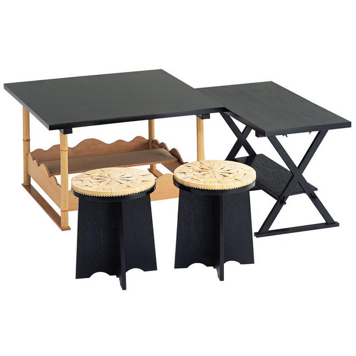 裏千家玄々斎好み点茶盤、(立礼の棚)、喫架一台、円椅2脚、16角炭取の