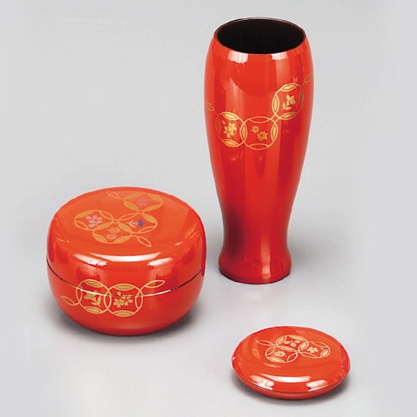 茶道具 茶箱】 茶箱道具三点セット(棗・香合・茶筅筒) 七宝 朱 | 三点
