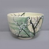 【茶道具】山岡善昇造　夜桜茶碗　（共箱）○ 茶道具 抹茶茶碗 黒仁清写し 夜桜 山岡善昇作 黒仁清写 黒仁清
