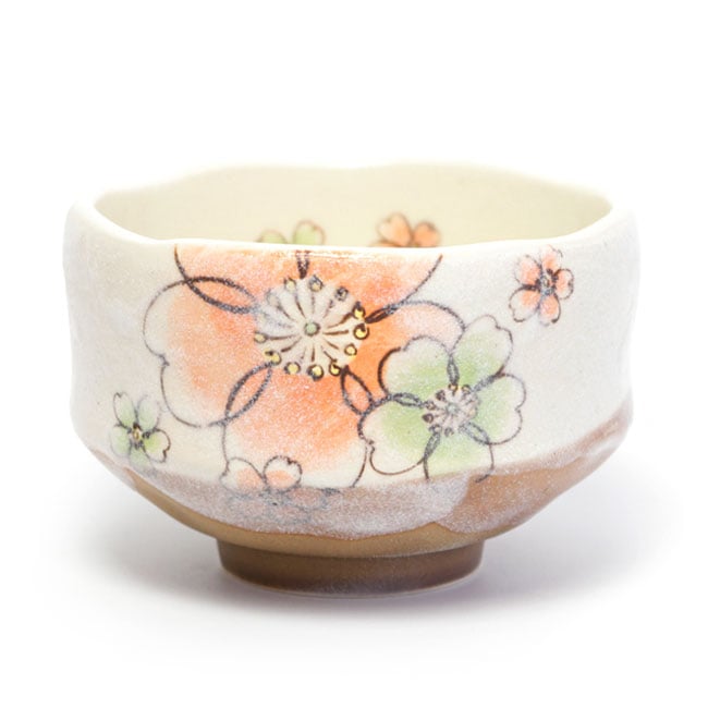 【茶道具　抹茶碗/小茶碗/野点茶碗】 小茶碗　花模様 オレンジ　豊窯作　おしゃれ