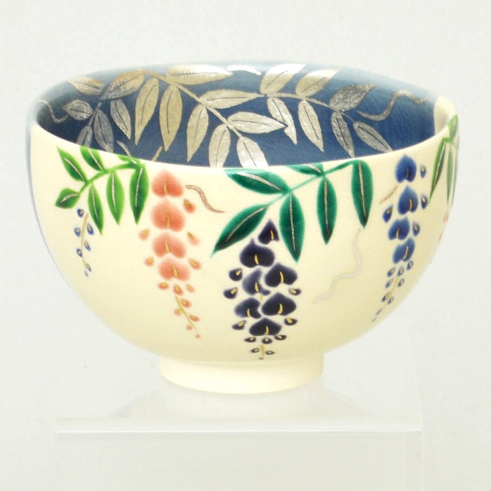 色絵 藤 茶碗 色絵 薩摩焼 藤絵 茶碗 合箱 茶道具 茶器 抹茶碗 美品