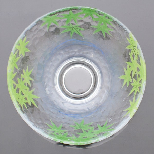 b349 【新品・未使用】平茶碗 ガラス 青楓 （耐熱）八木海峰 紙箱 茶道具 b349 【新品・未使用】平茶碗 ガラス 青楓 （耐熱）八木海峰