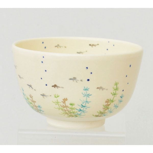 茶道具 茶碗 色絵 水草にめだか 加藤起楽 作 化粧箱入り | 令和7