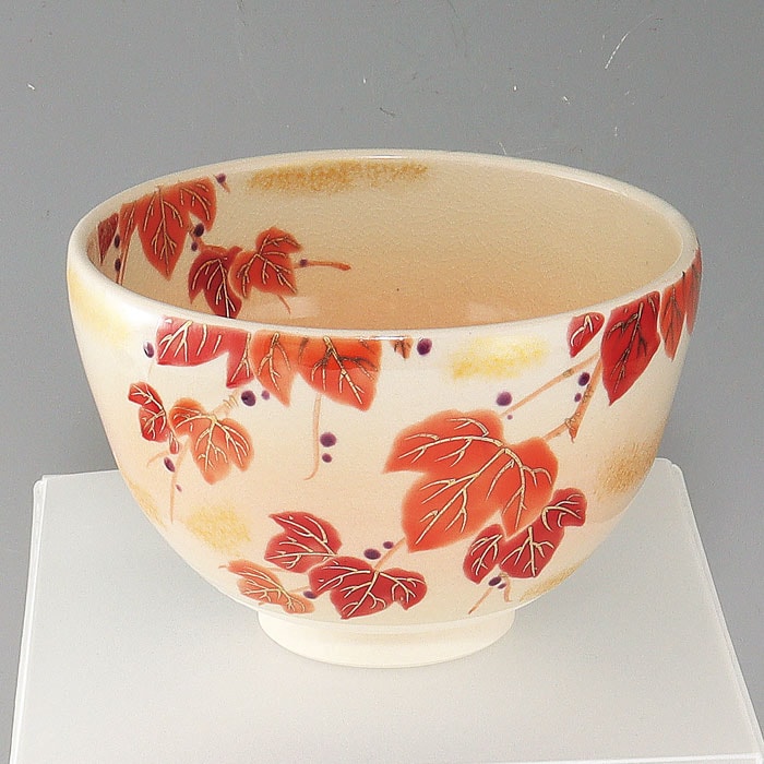 茶道具】茶碗 色絵 赤蔦 加藤起楽 作 化粧箱入り | 令和7年 秋の茶道具