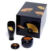 茶道具 掘り出し物】利休箱 四点セット 春秋蒔絵 桐溜塗 H-257