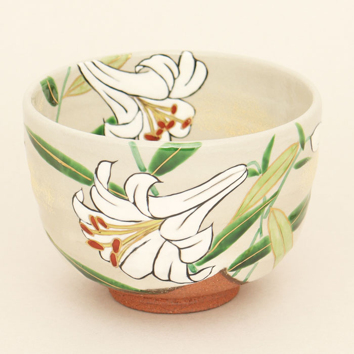 茶碗 色絵 白百合 加藤永山 作 化粧箱入り | 令和8年 春の茶道具