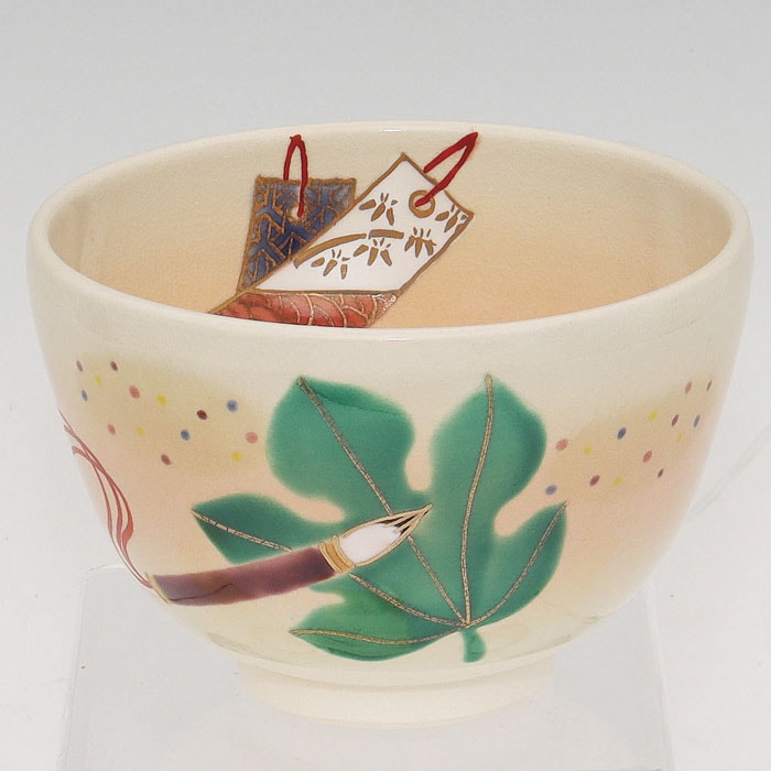 茶碗 色絵 短冊 加藤起楽 作 化粧箱入り | 令和8年 夏の茶道具