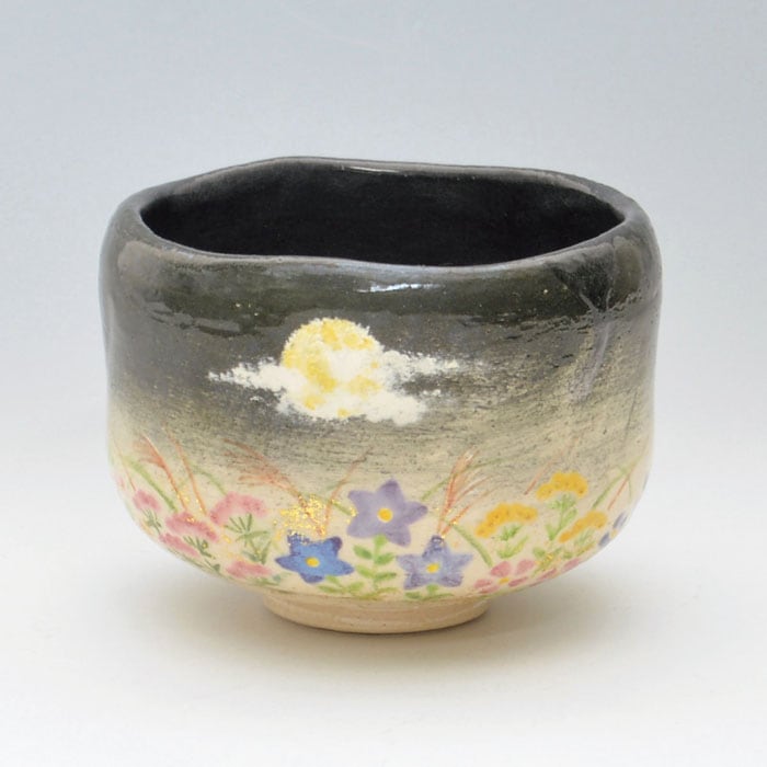 茶碗 楽 月夜秋草 吉村楽入 作 桐箱入り