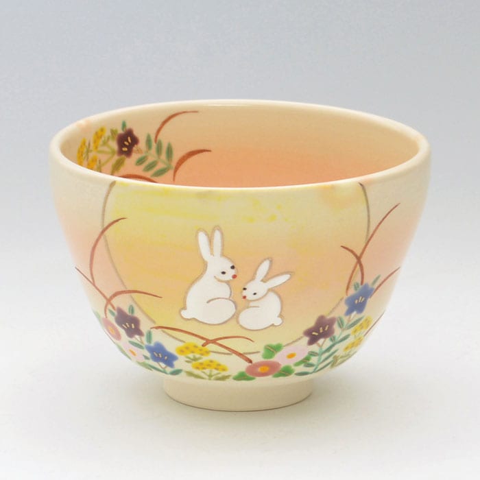 茶碗 色絵 月うさぎ秋草 加藤起楽 作 化粧箱入り | 令和8年 秋の