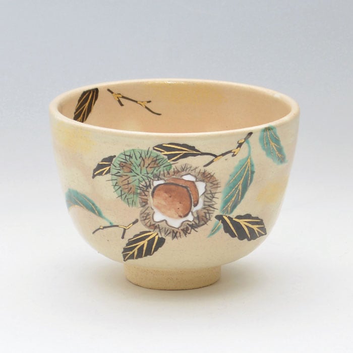 茶碗 色絵 栗 八木海峰 作 化粧箱入り
