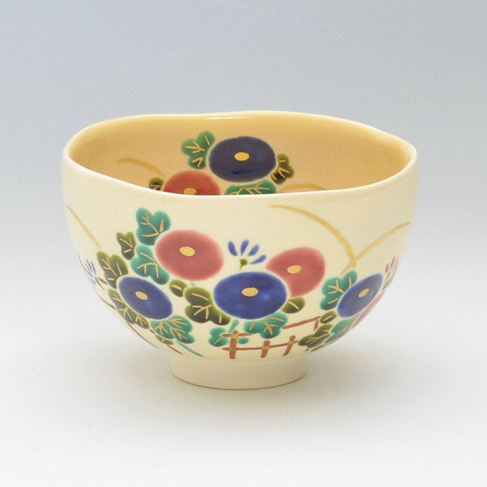 茶碗 掛分色絵 万寿菊 新井京華 作 桐箱入り