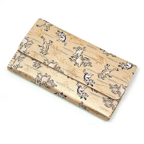 茶道具 懐紙入れ/帛紗ばさみ】 三つ折懐紙入れ 交織 鳥獣戯画 ベージュ