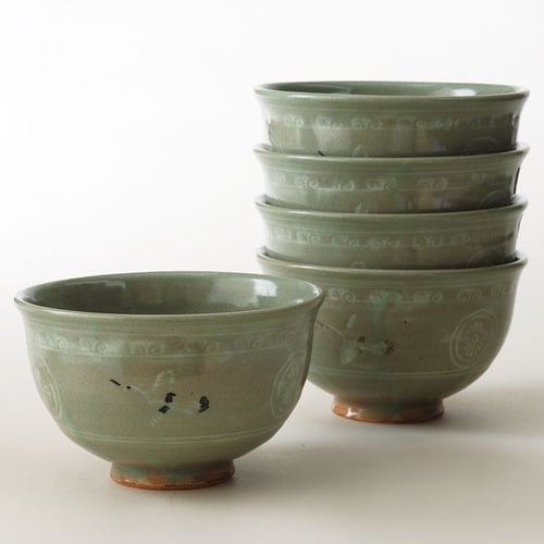 古茶碗 青磁象嵌『雲鶴文』茶碗 平茶碗 抹茶碗 箱付 / 茶事 茶道具 古茶碗 青磁象嵌『雲鶴文』茶碗 平茶碗 抹茶碗 箱付 / 茶事 茶道具