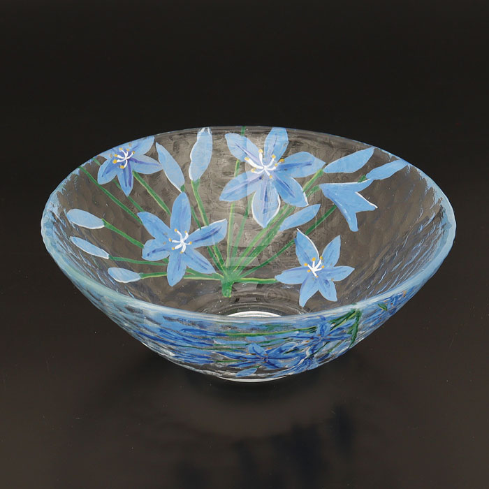 d509【新品・未使用】ガラス茶碗 （耐熱）アガパンサス 加藤永山 紙箱 茶道具 ガラス平茶碗 アガパンサス【耐熱】 加藤永山 作 化粧箱入り | 令和8