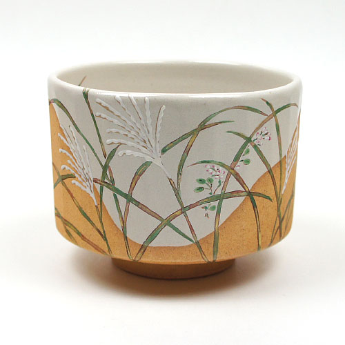 茶道具 抹茶碗】 灰釉茶碗 芒に萩絵 中村秋峰作 | 特集 - CHATOWA 茶と