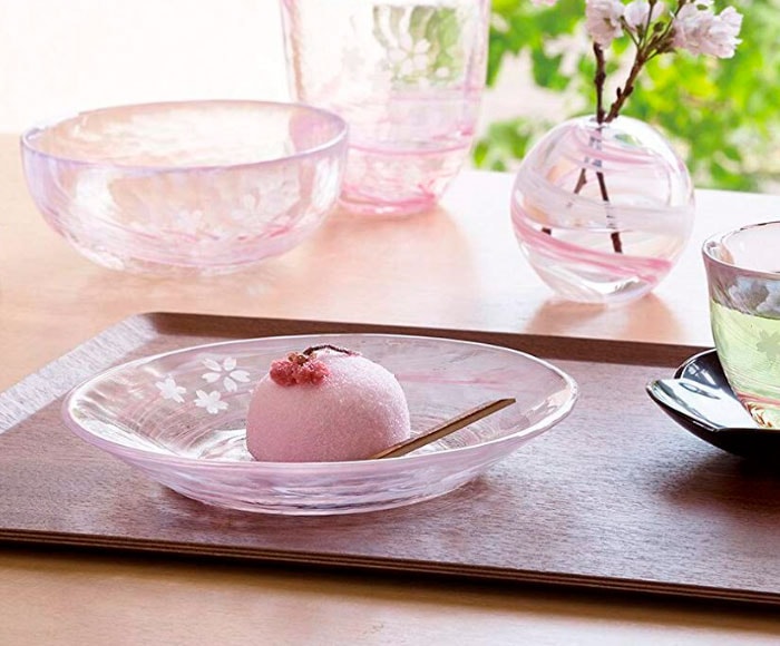 茶道具 菓子器 ガラス 津軽びいどろ 小皿 桜流し | 季節の茶道具