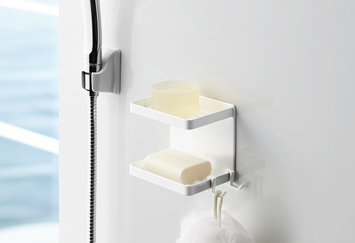 マグネットバスルームソープトレー 2段 ミスト　４２３８