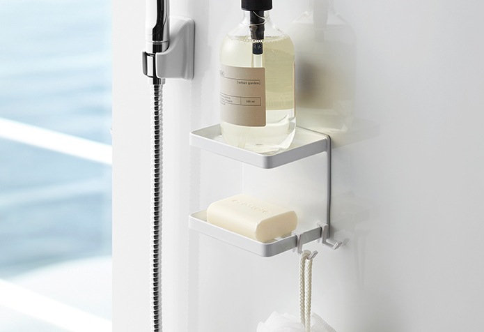 マグネットバスルームソープトレー 2段 ミスト　４２３８